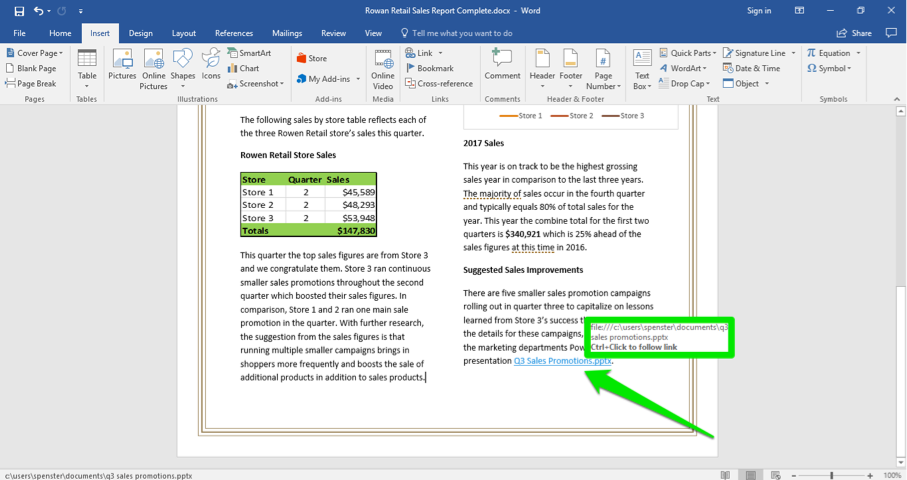 link documents in word